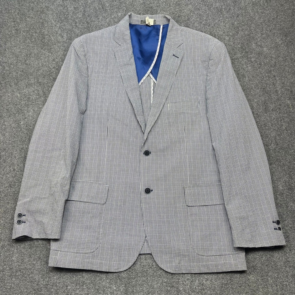 Johnston Murphy Mens XXL Blazer Sport Coat Navy White Micro Check SeerSucker